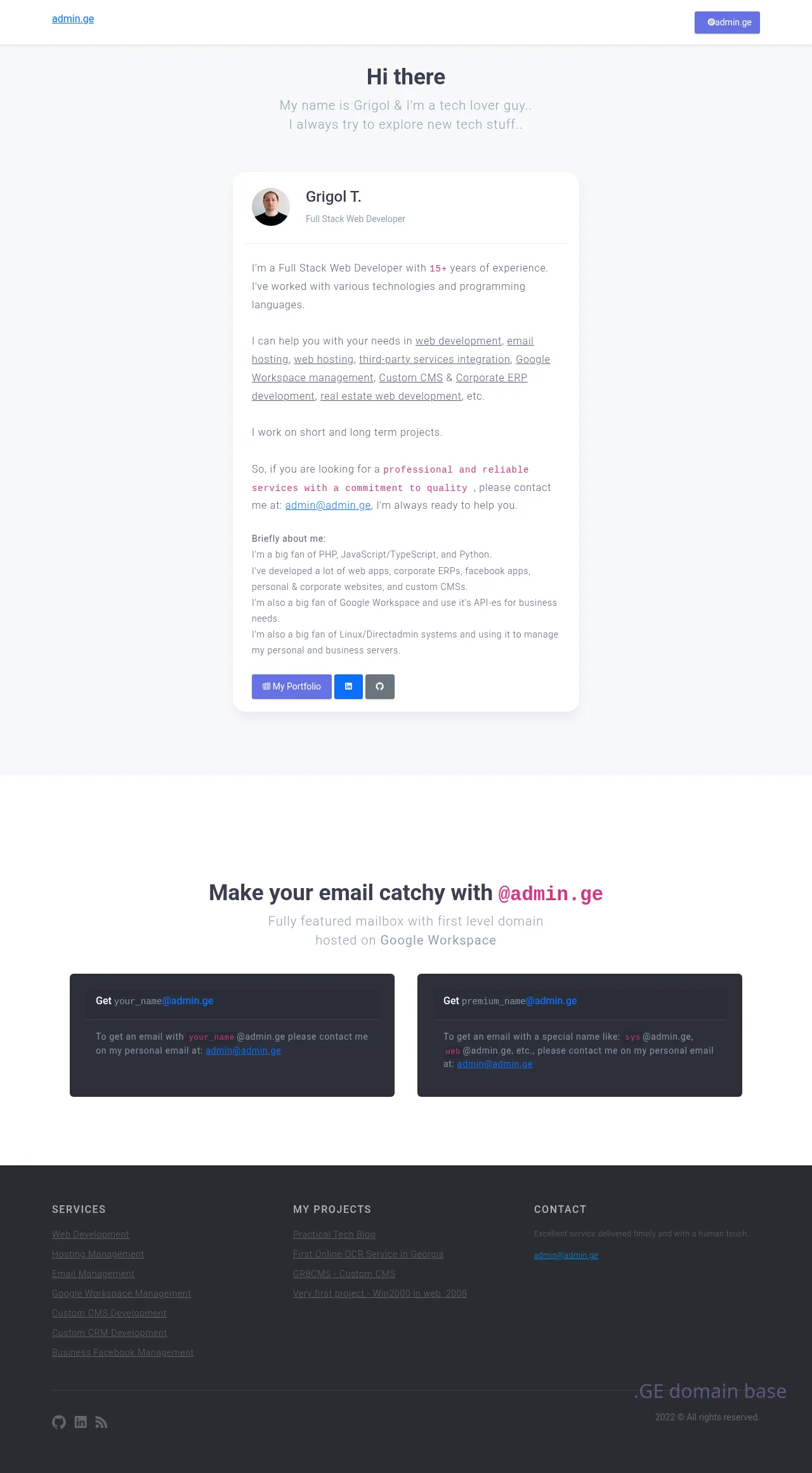 Screenshot of the site admin.ge