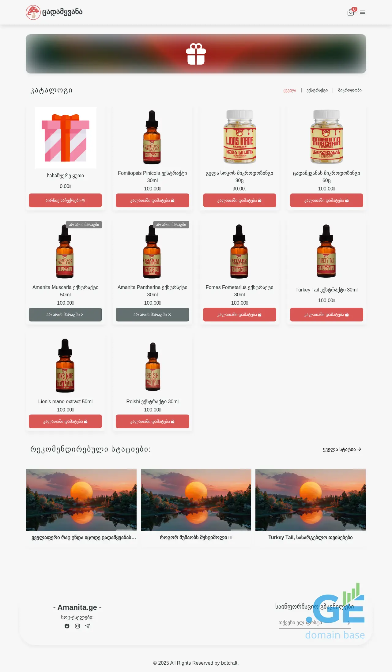 Screenshot of the site amanita.ge