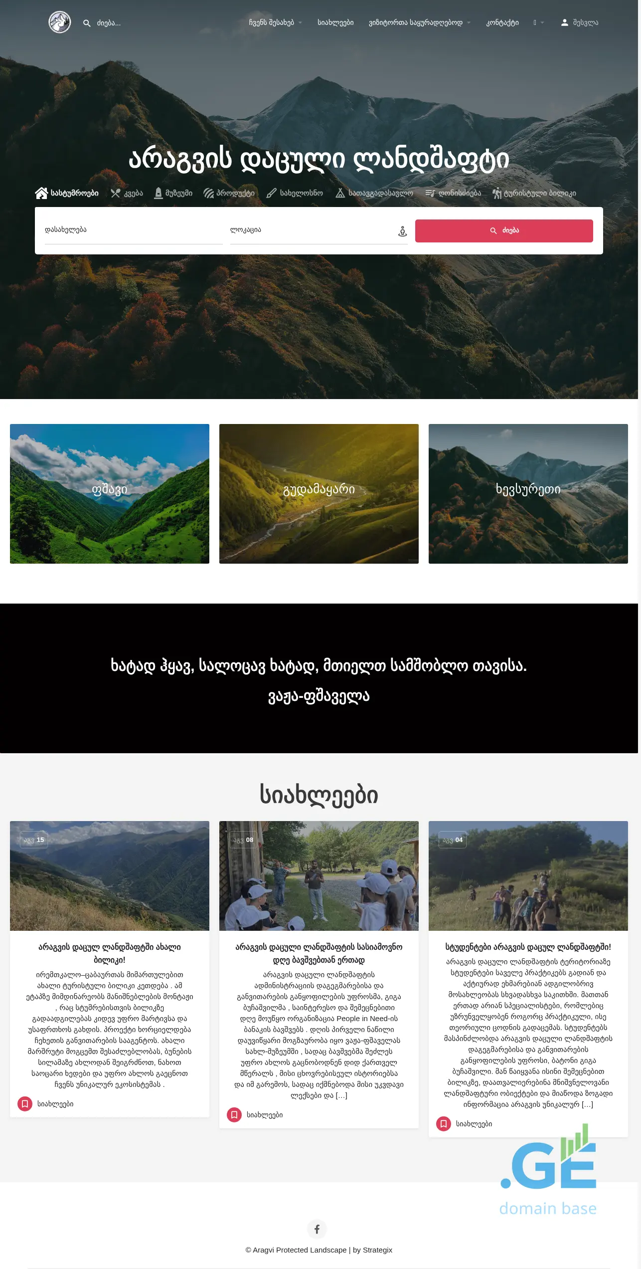 Screenshot of the site aragvipl.ge