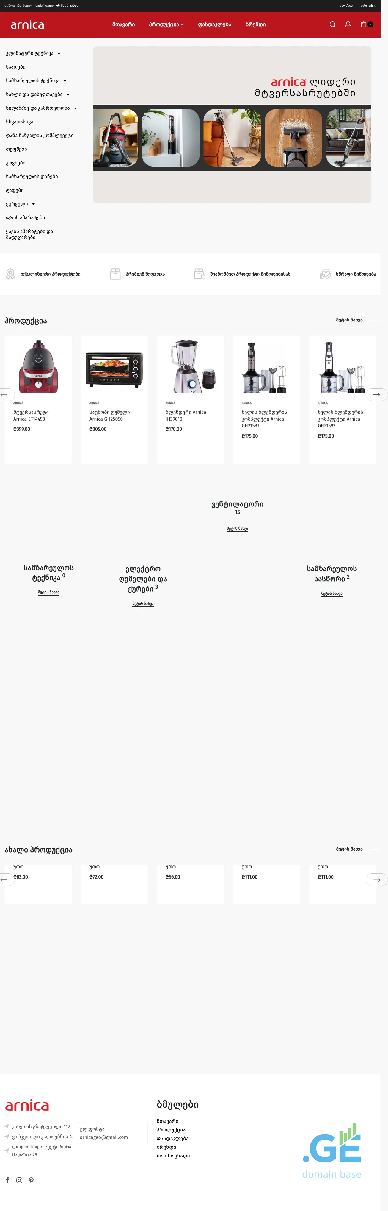 Screenshot of the site arnica.ge