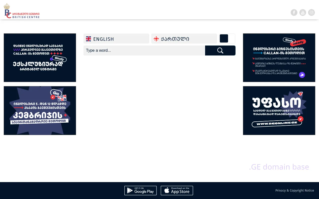 Screenshot of the site bcdictionary.ge