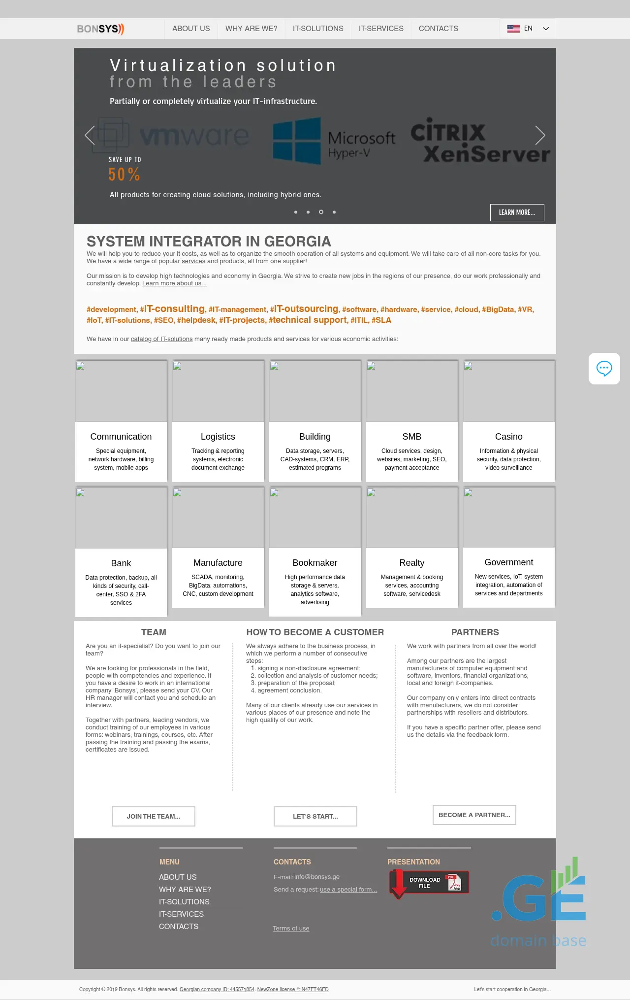 Screenshot of the site bonsys.ge