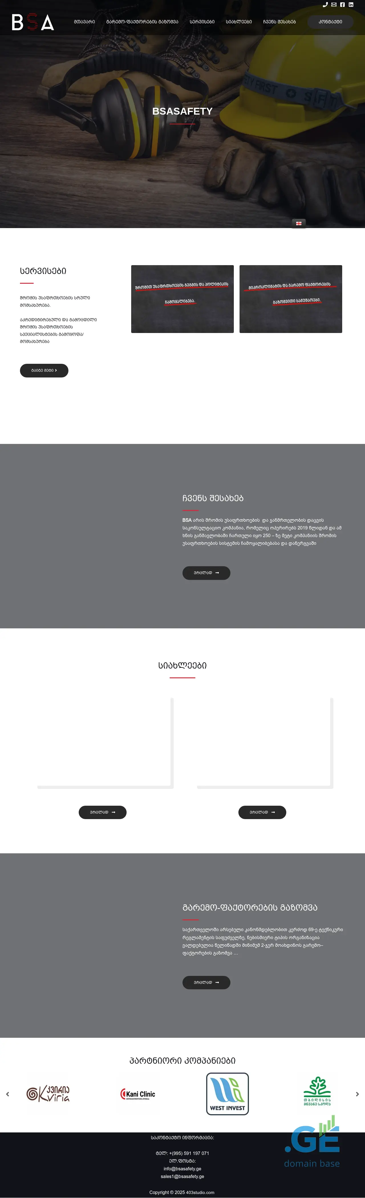 Screenshot of the site bsasafety.ge