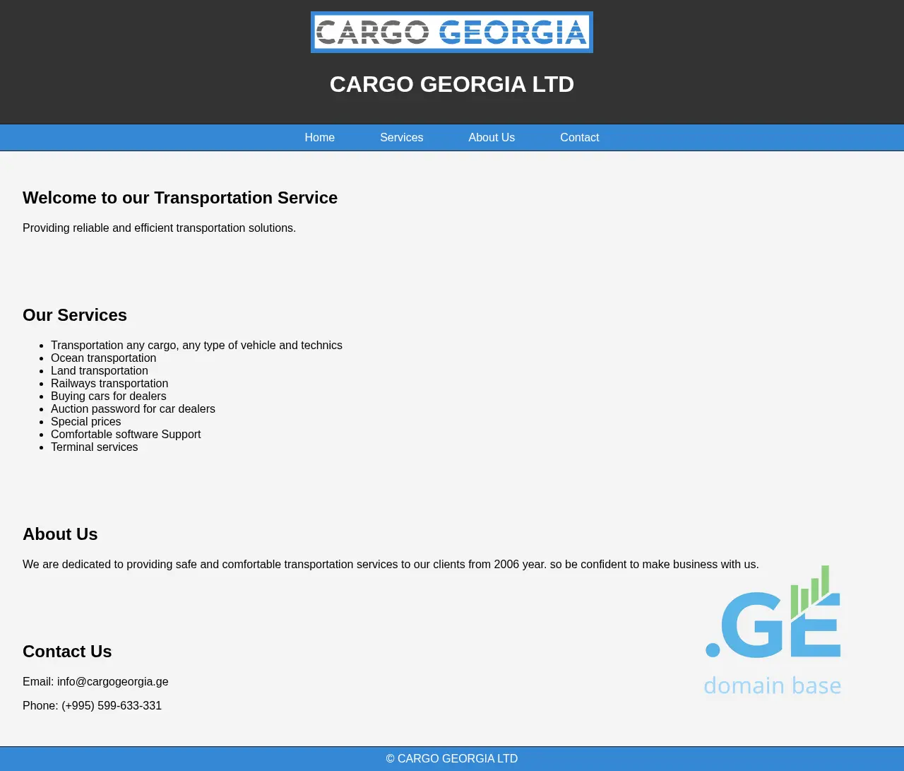 Screenshot of the site cargogeorgia.ge