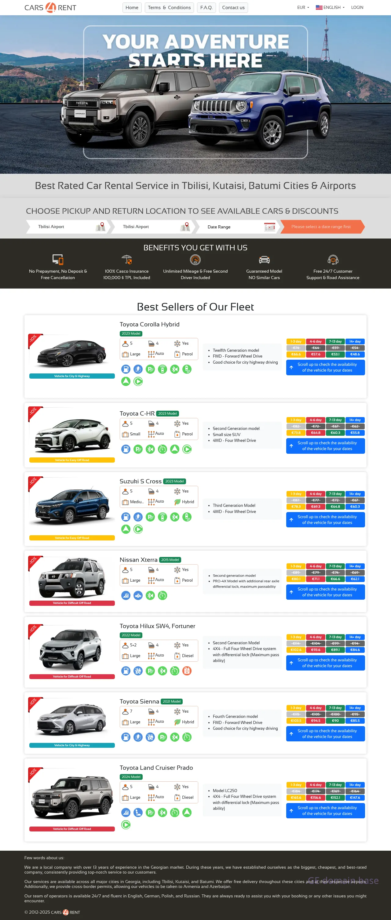 Screenshot of the site cars4rent.ge