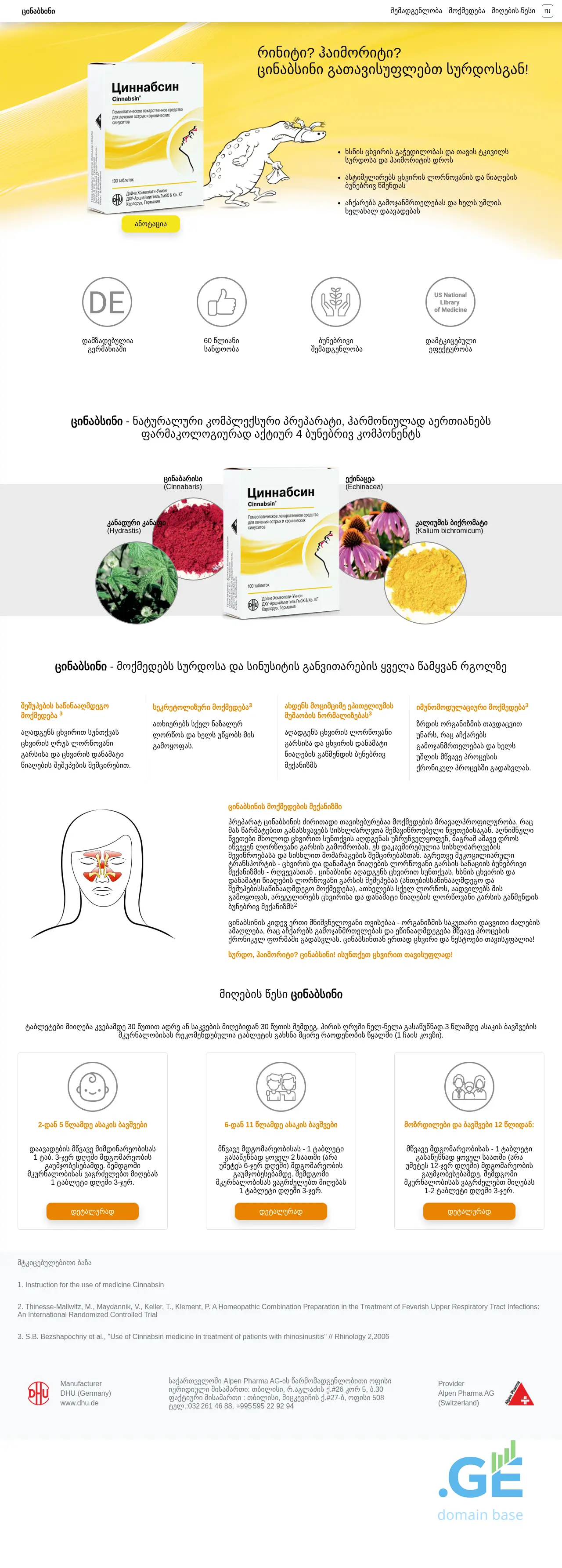 Screenshot of the site cinnabsin.com.ge