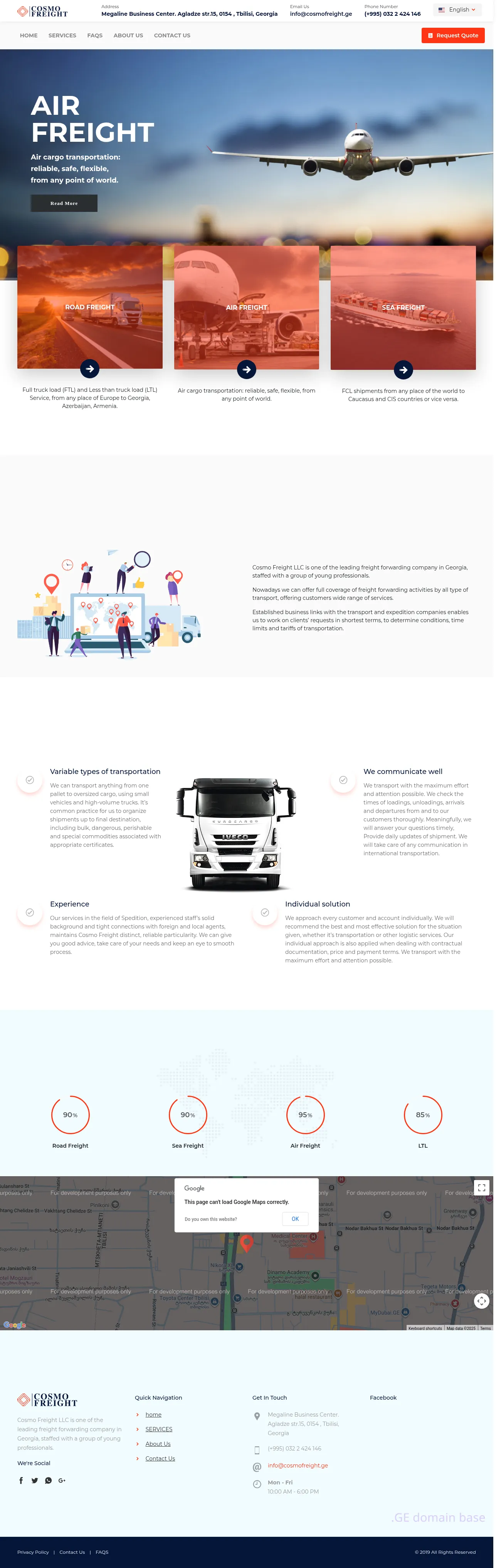 Screenshot of the site cosmofreight.ge
