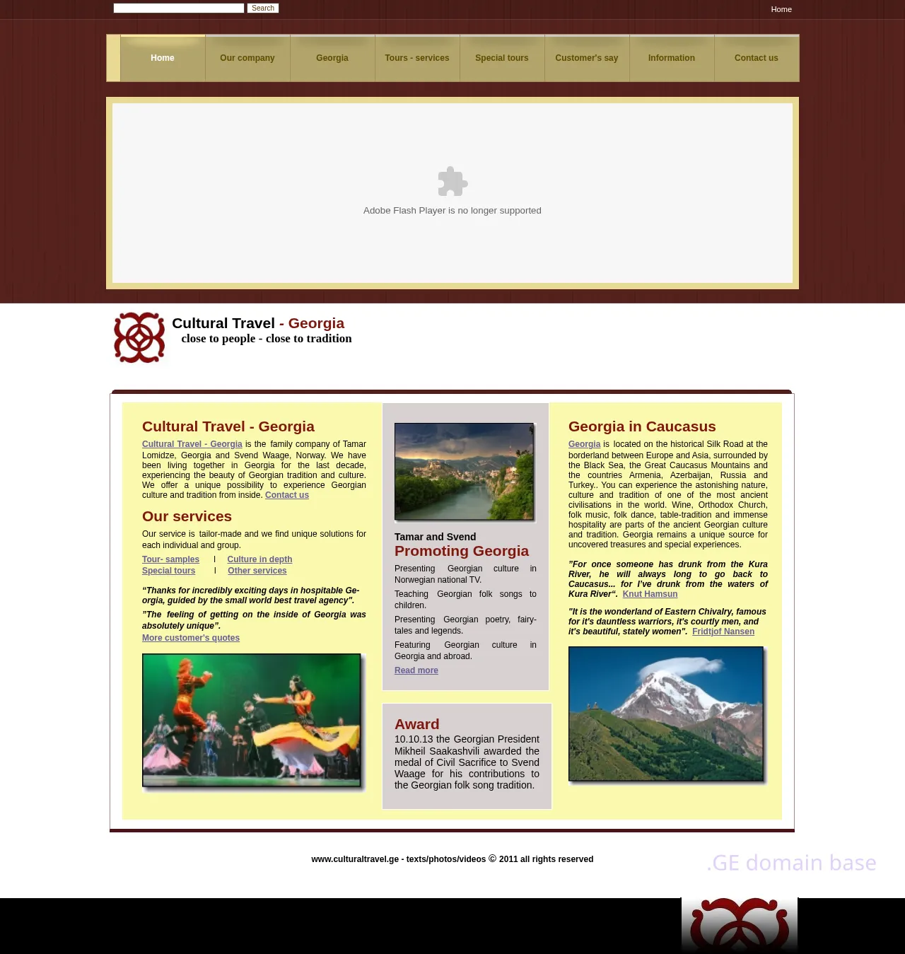 Screenshot of the site culturaltravel.ge