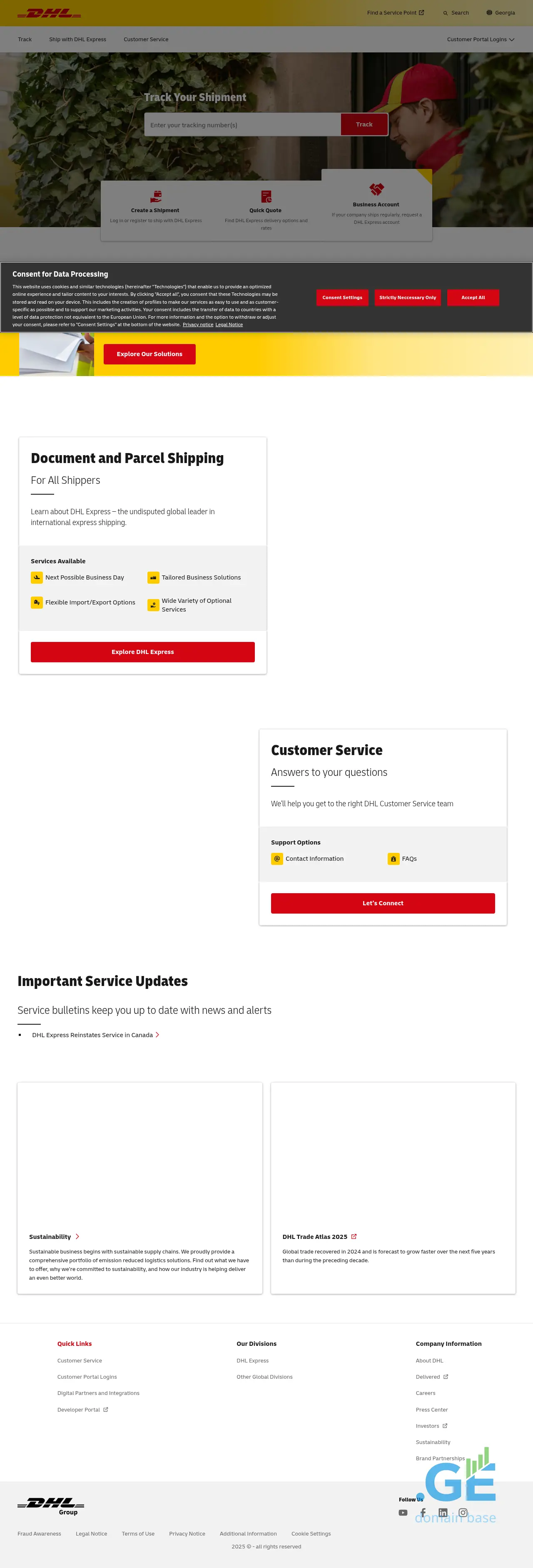 Screenshot of the site dhl.ge