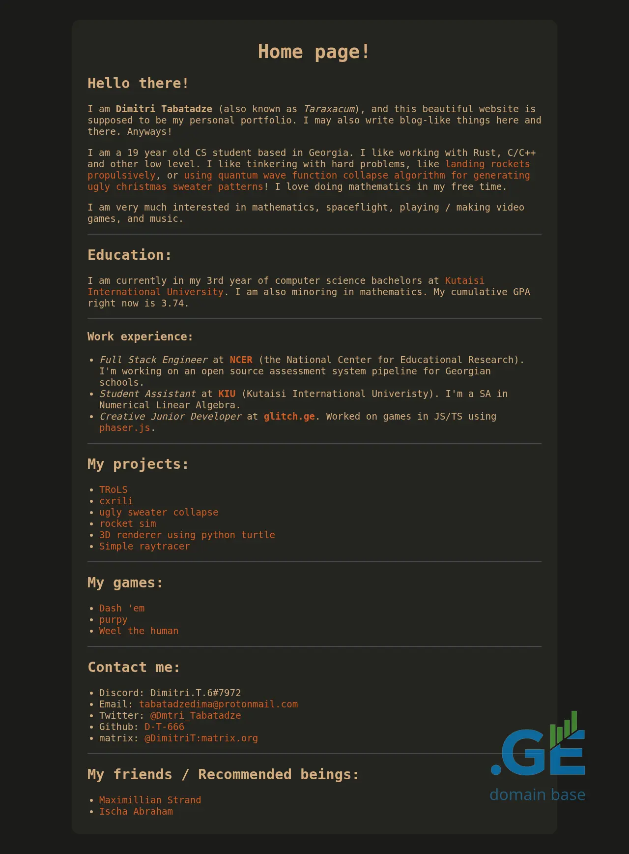 Screenshot of the site dimitri.ge