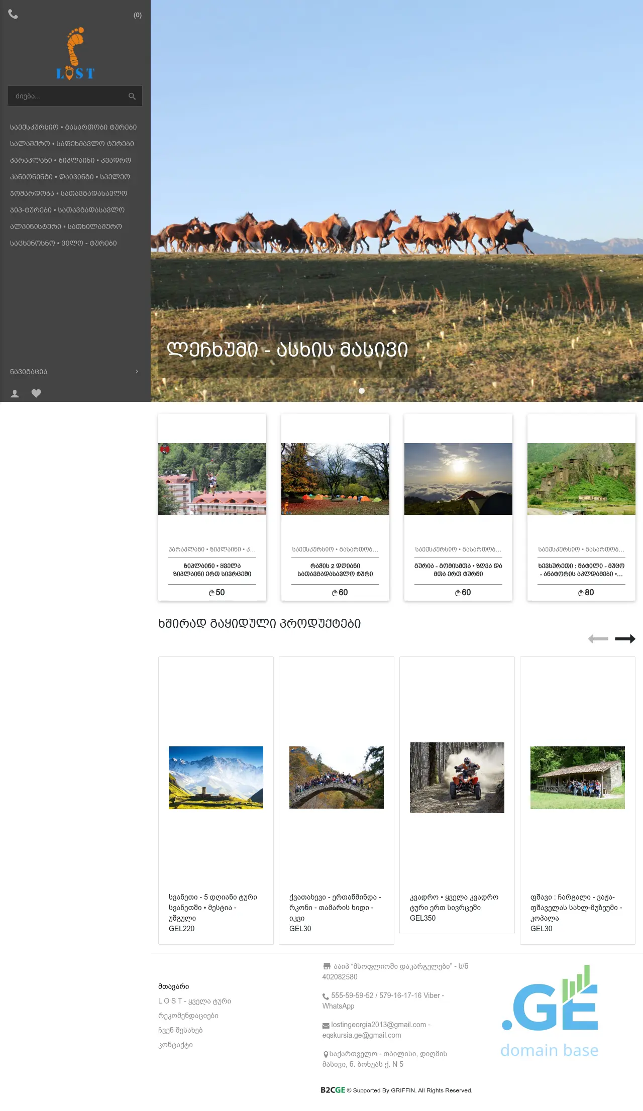 Screenshot of the site eqskursia.ge