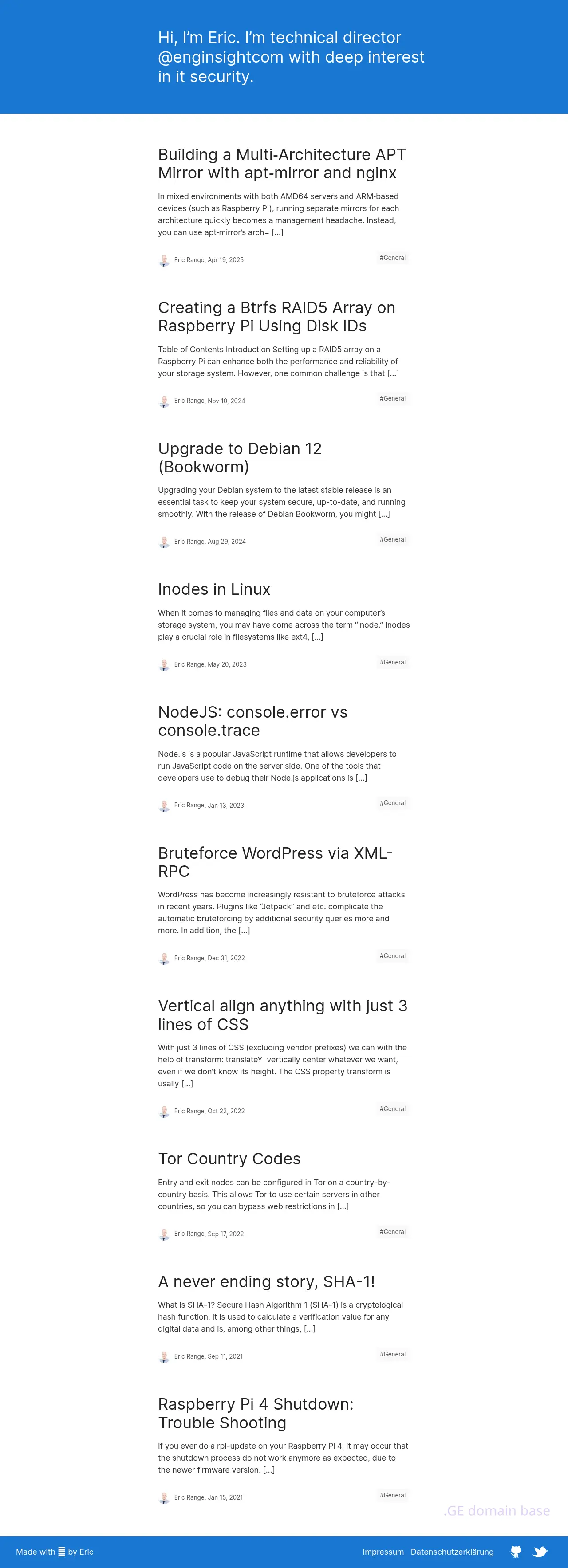 Screenshot of the site ericran.ge