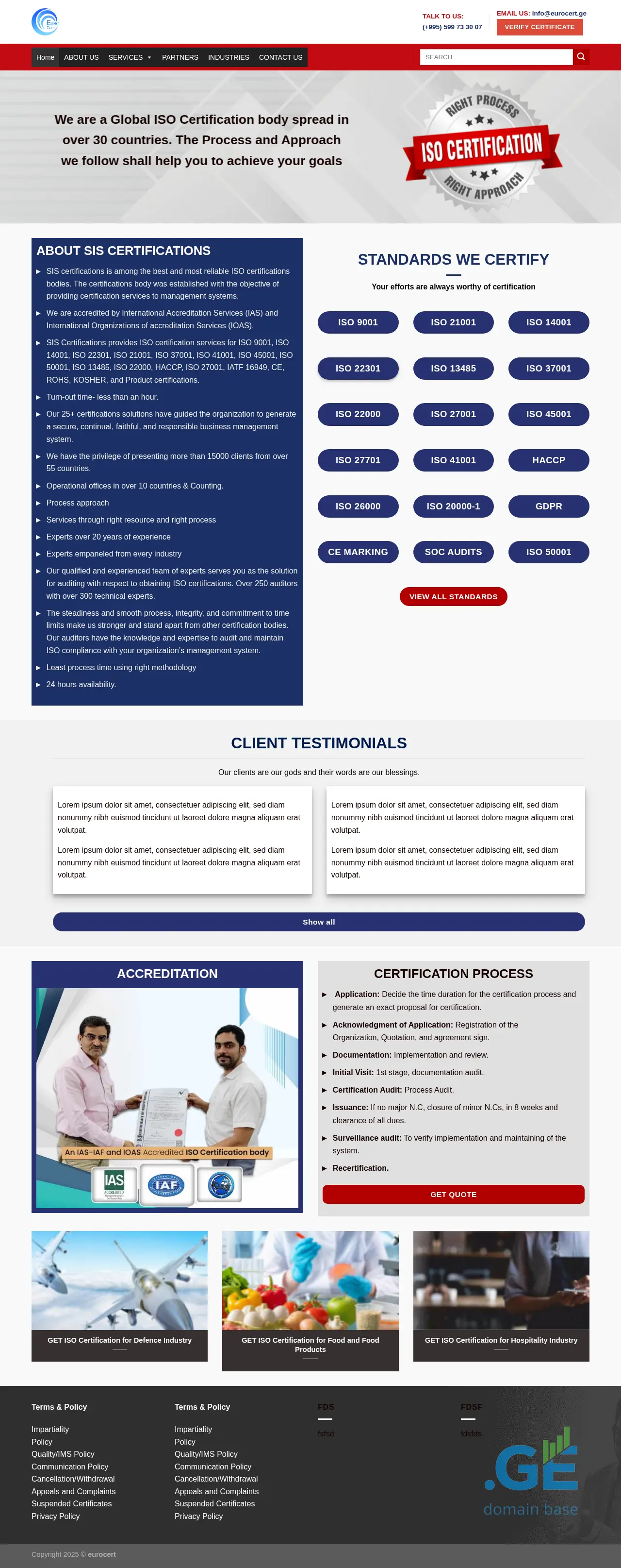 Screenshot of the site eurocert.ge