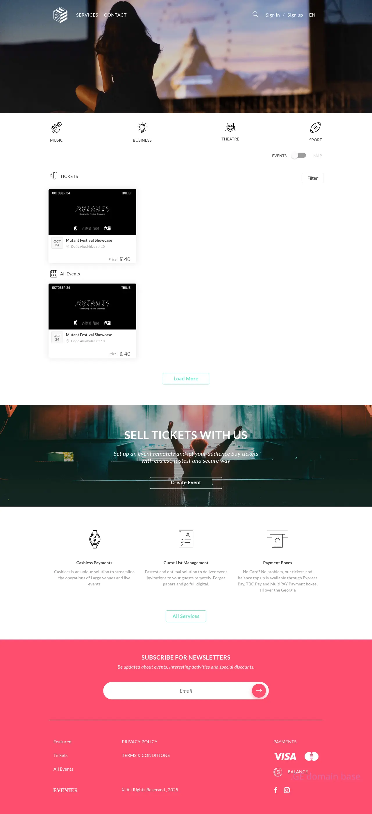 Screenshot of the site eventer.ge