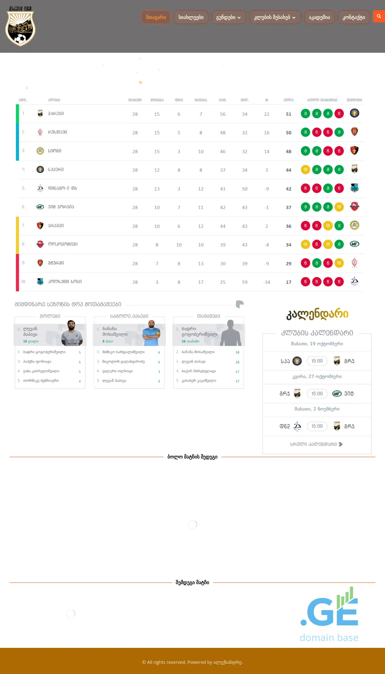 Screenshot of the site fcgareji.ge