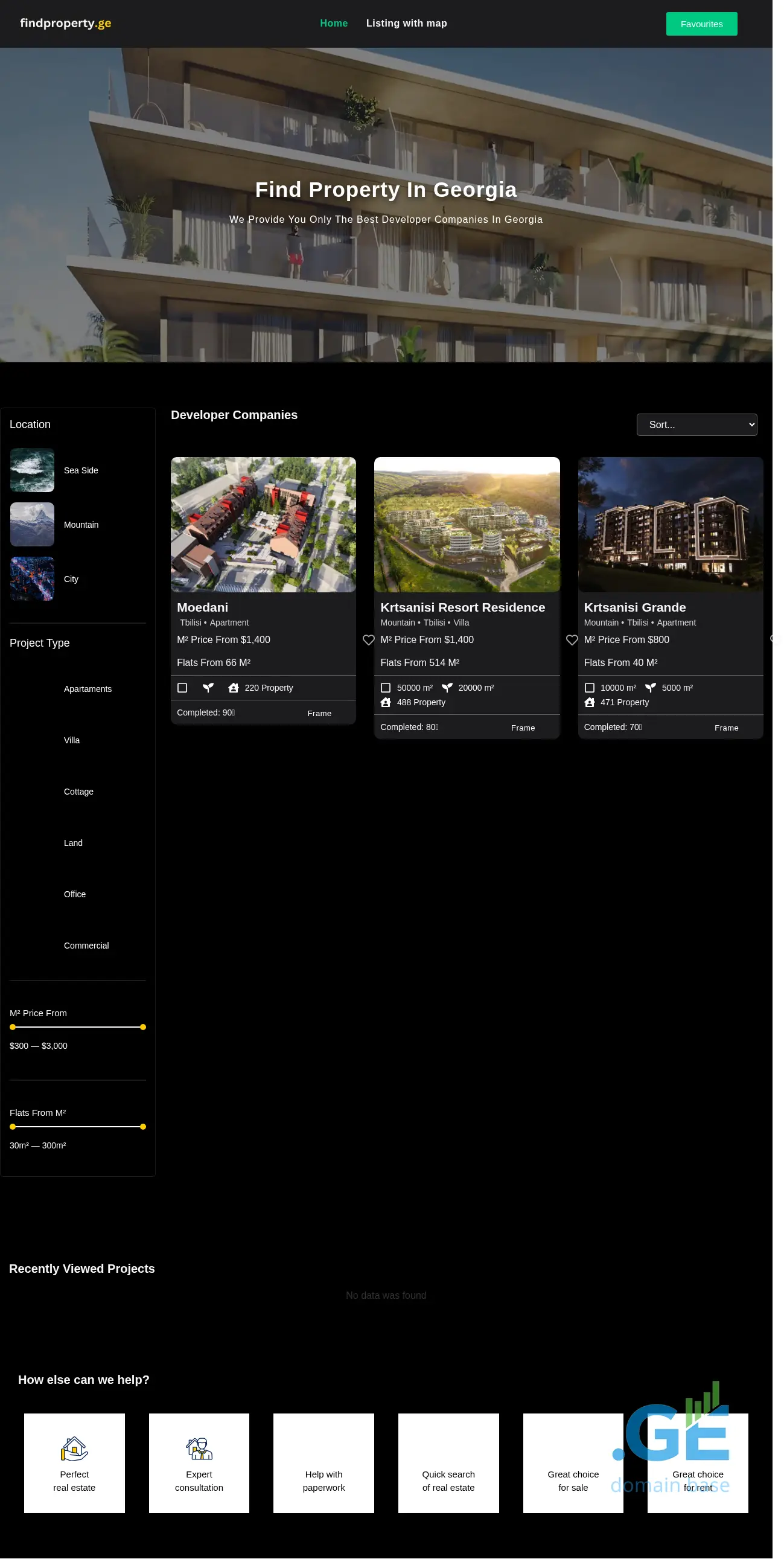Screenshot of the site findproperty.ge