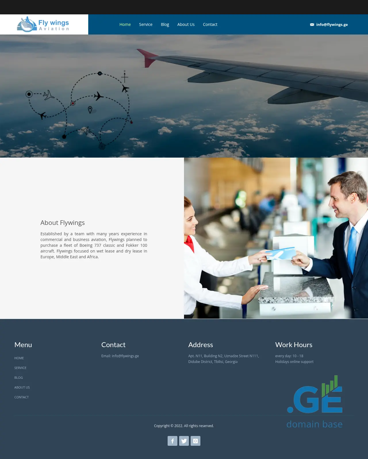 Screenshot of the site flywings.ge