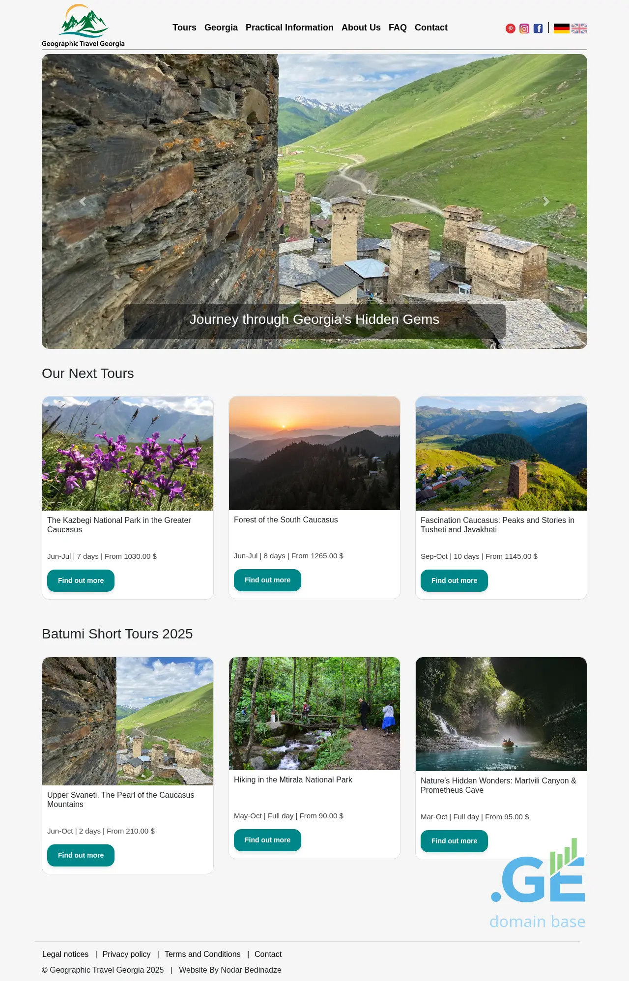 Screenshot of the site geographictravel.ge