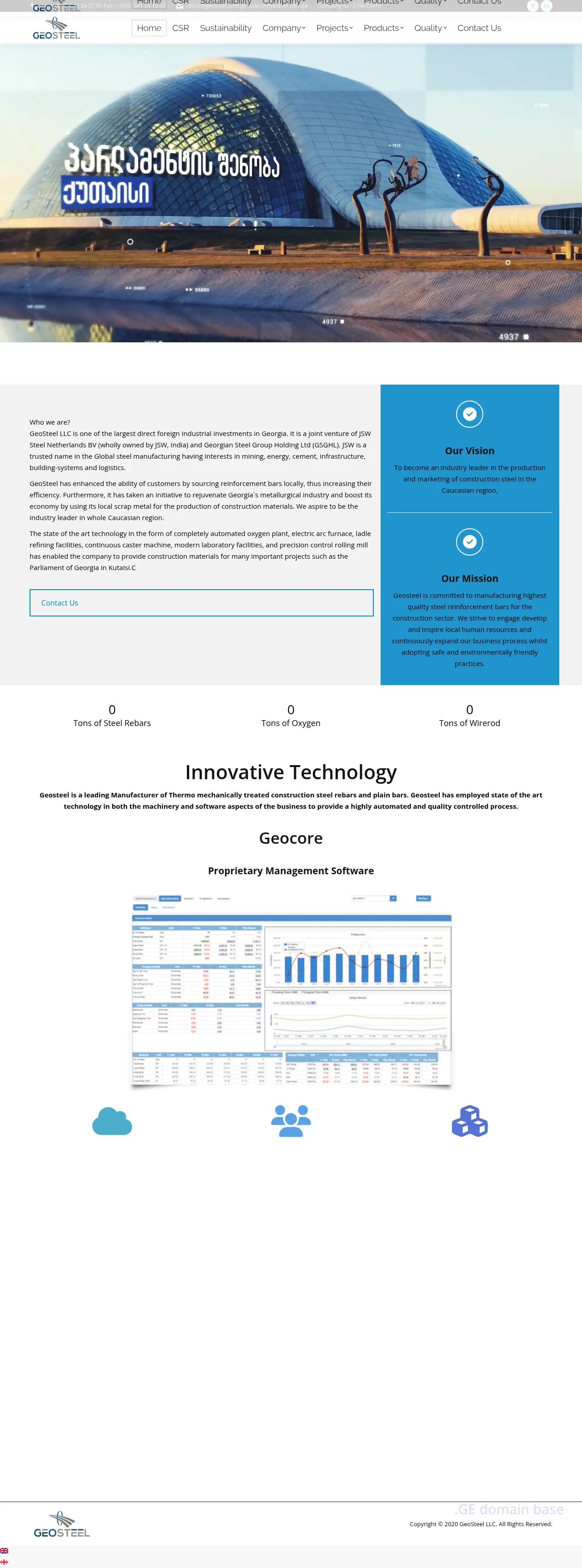 Screenshot of the site geosteel.com.ge