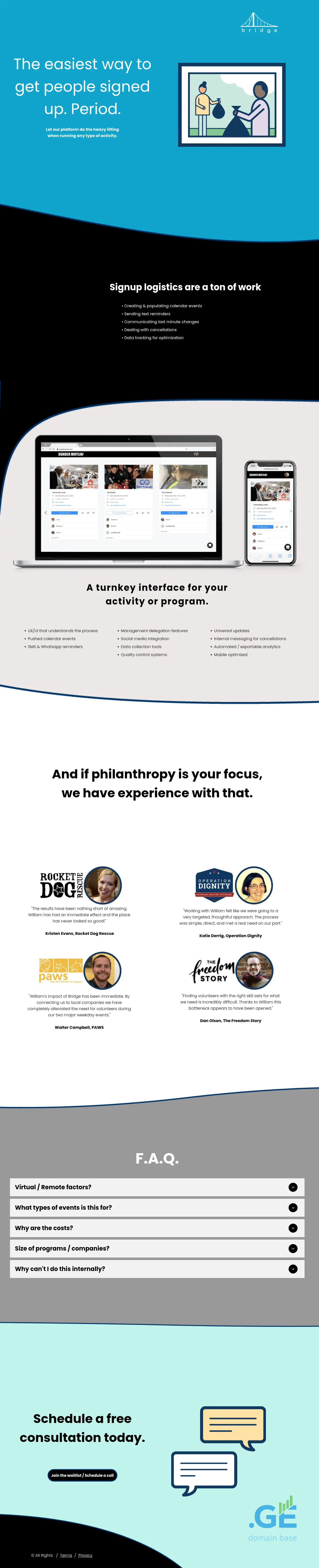 Screenshot of the site getbrid.ge