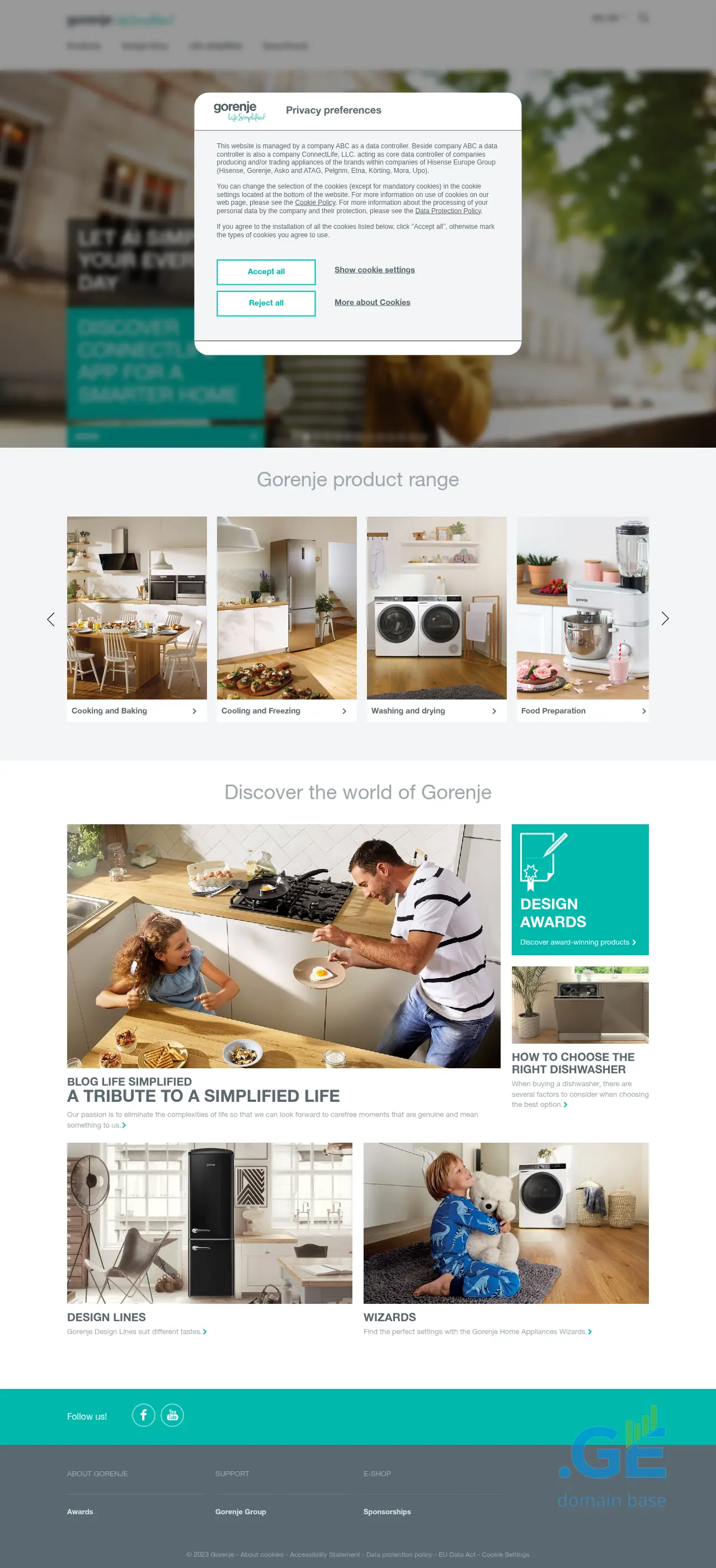 Screenshot of the site gorenje.ge