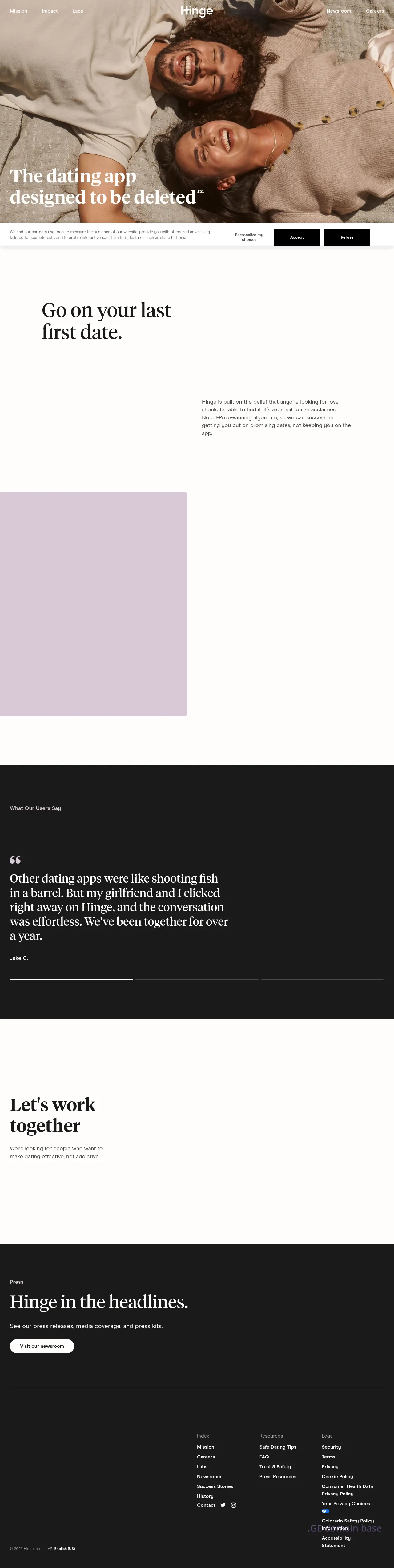 Screenshot of the site hin.ge