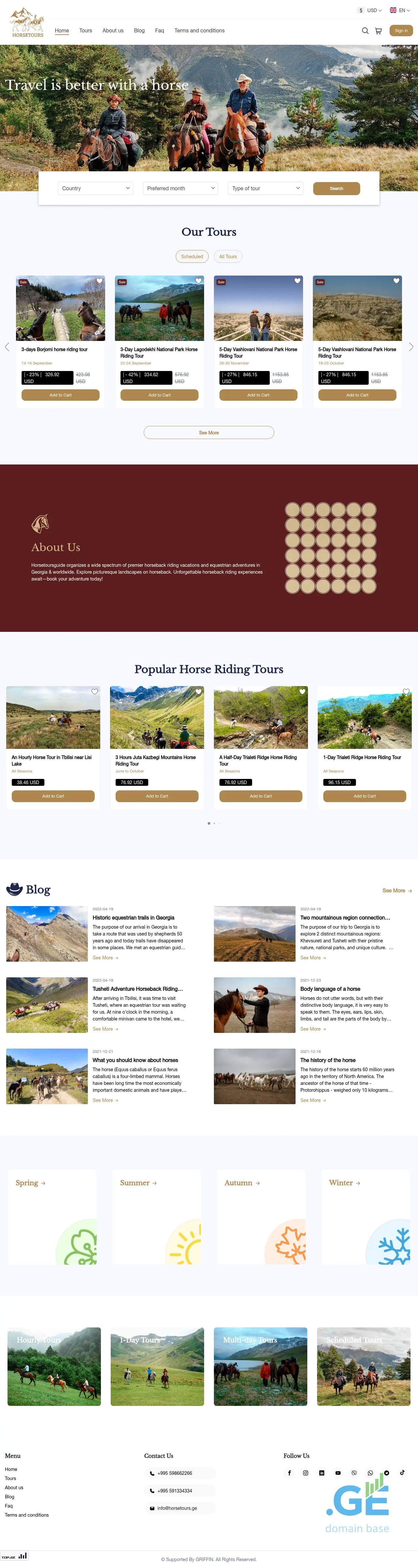 Screenshot of the site horsetours.ge