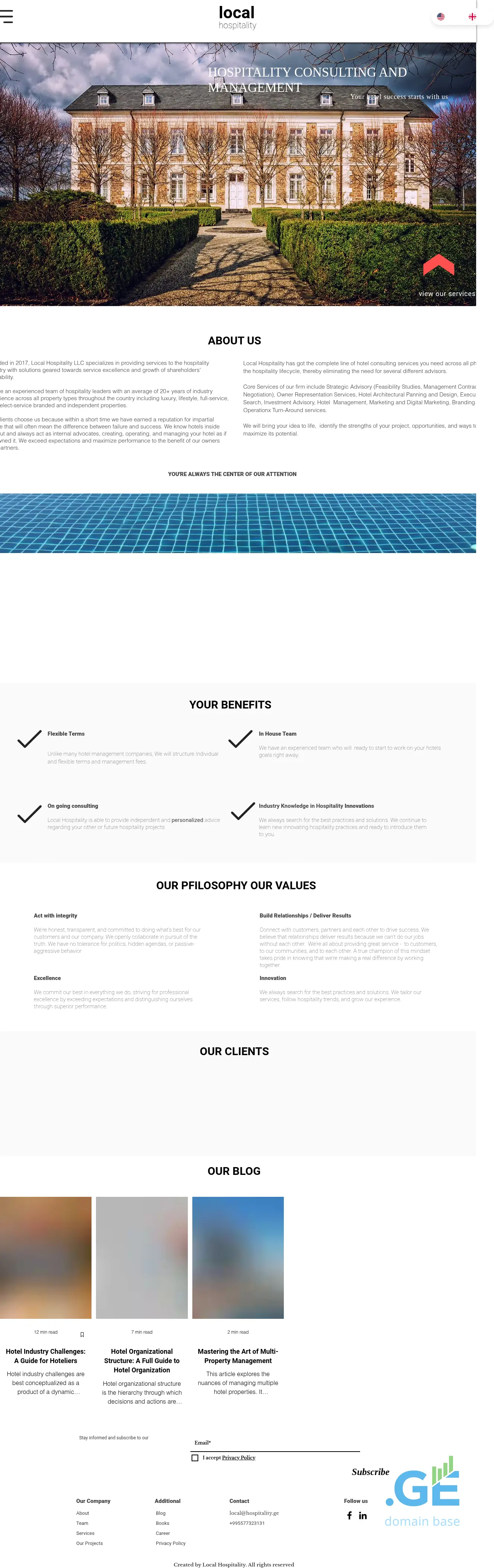Screenshot of the site hospitality.ge