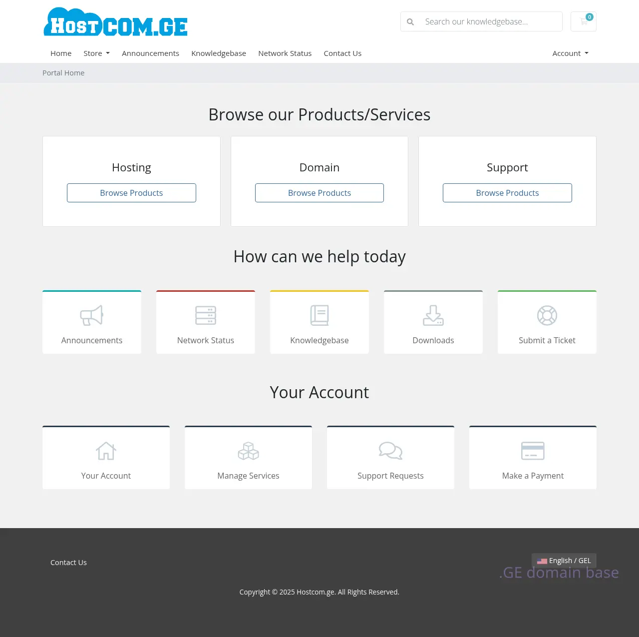 Screenshot of the site hostcom.ge