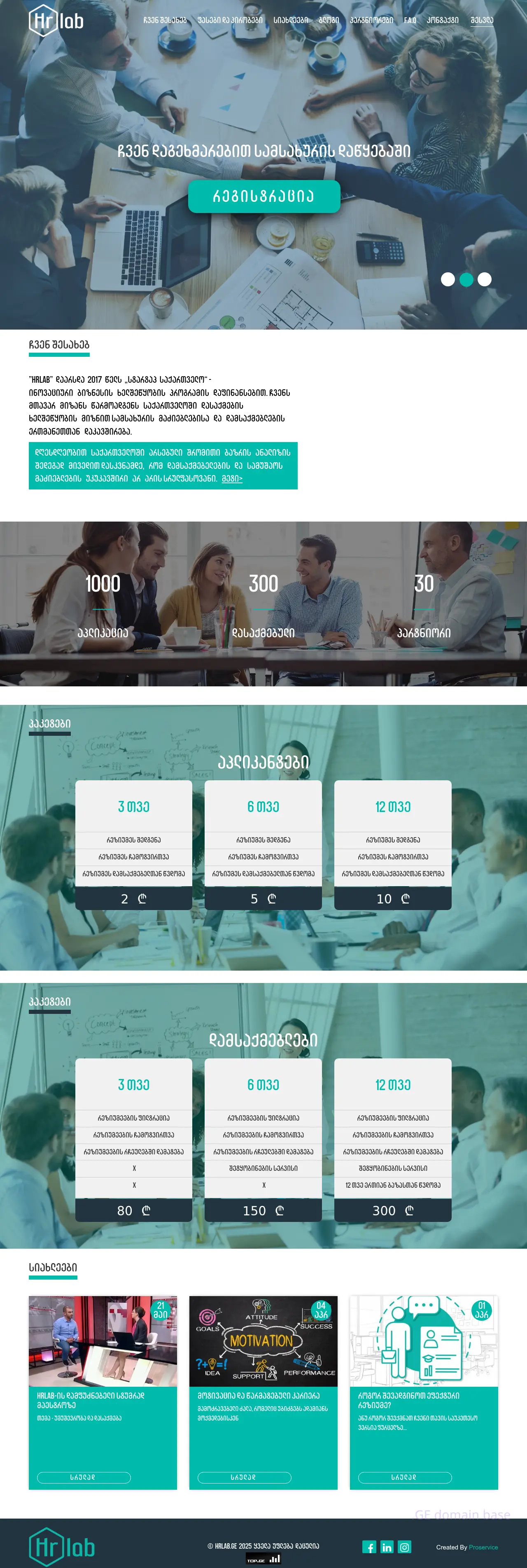 Screenshot of the site hrlab.ge