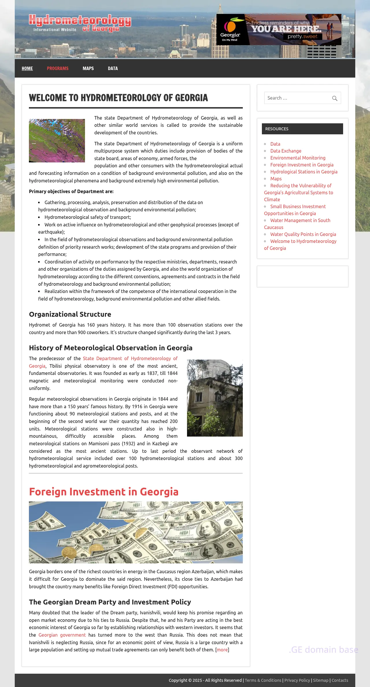 Screenshot of the site hydromet.ge