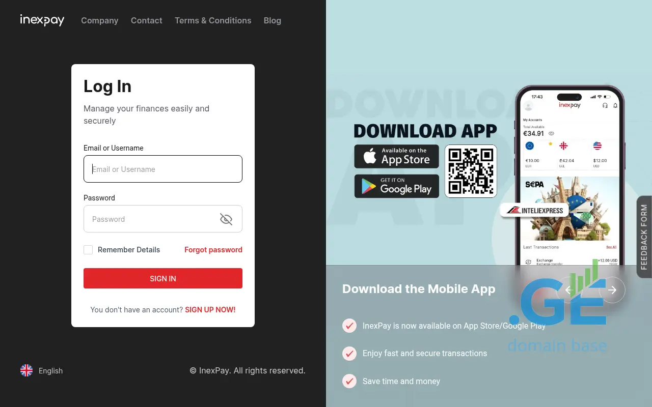 Screenshot of the site inexpay.ge