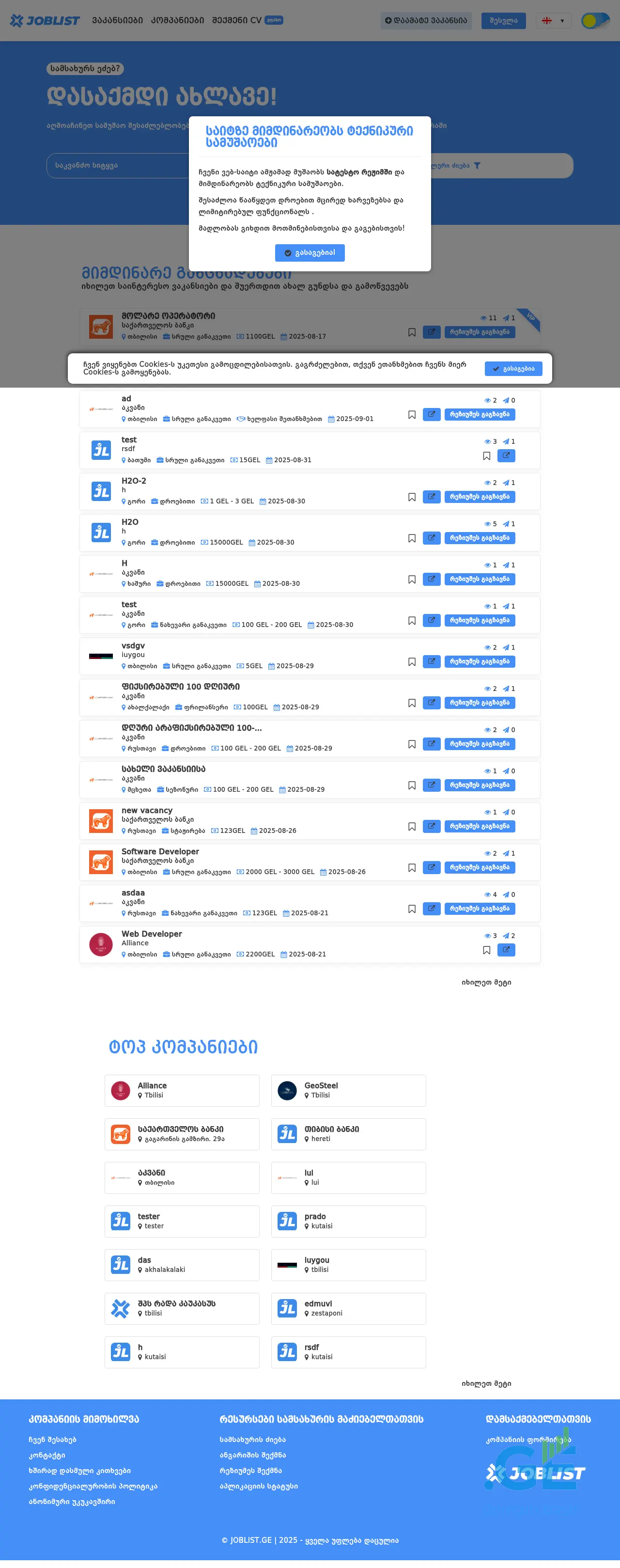 Screenshot of the site joblist.ge