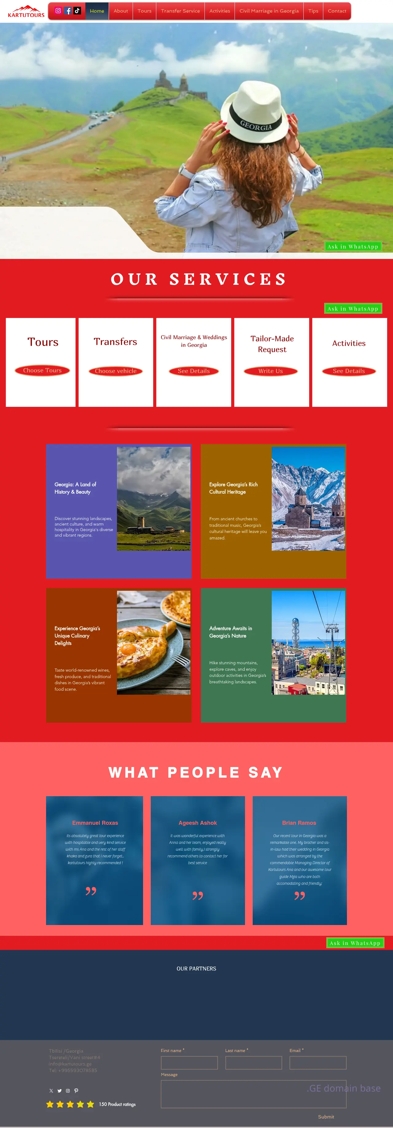 Screenshot of the site kartutours.ge
