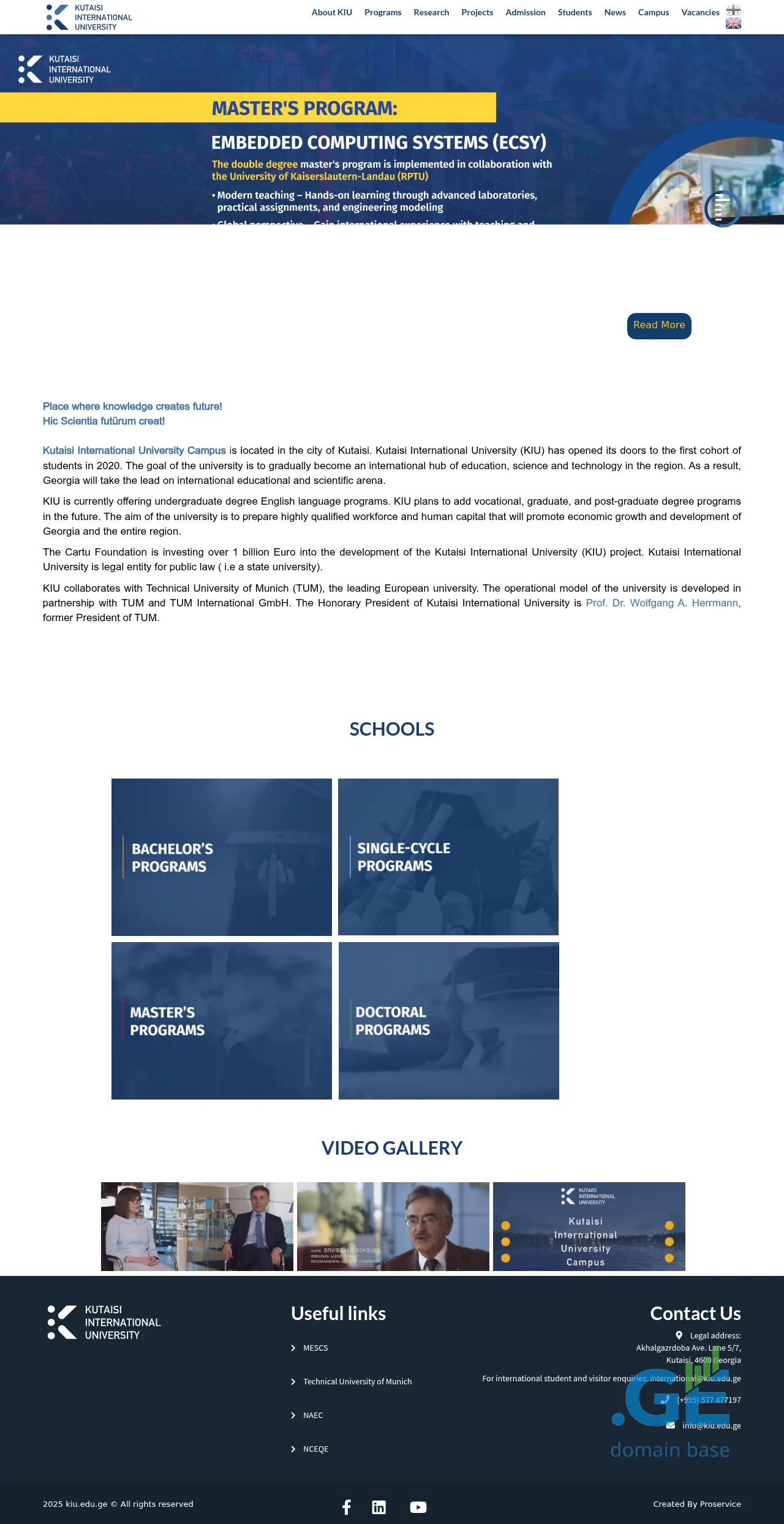 Screenshot of the site kiu.edu.ge
