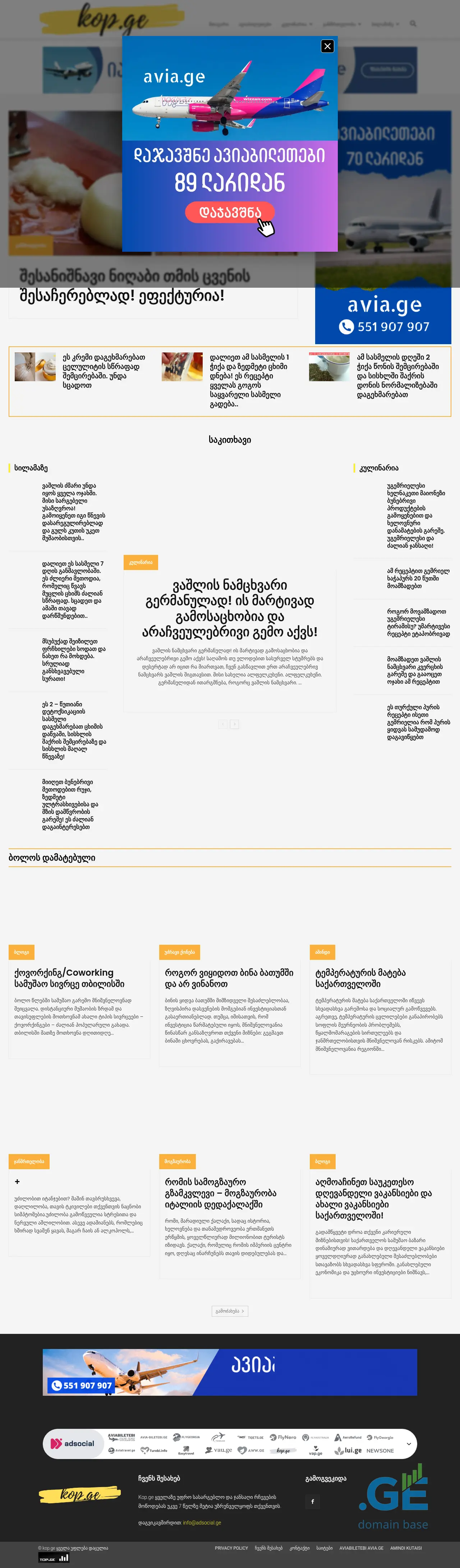Screenshot of the site kop.ge