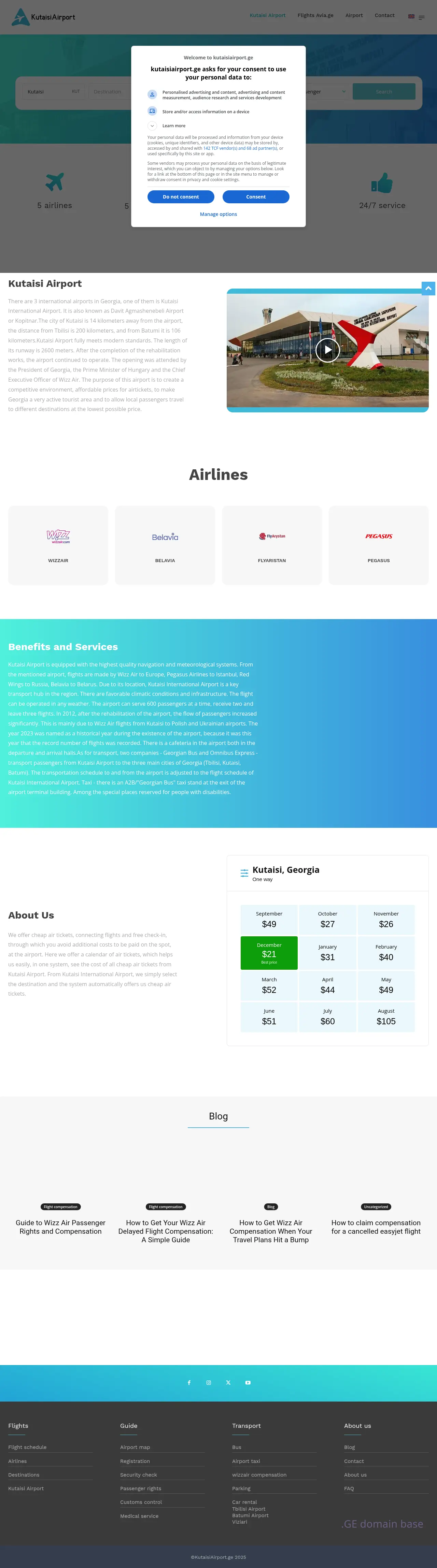 Screenshot of the site kutaisiairport.ge
