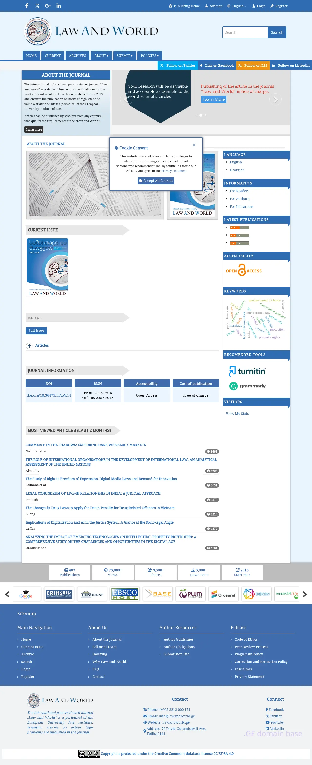 Screenshot of the site lawandworld.ge