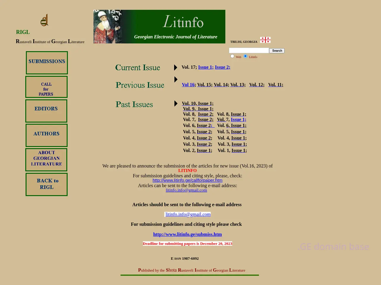 Screenshot of the site litinfo.ge