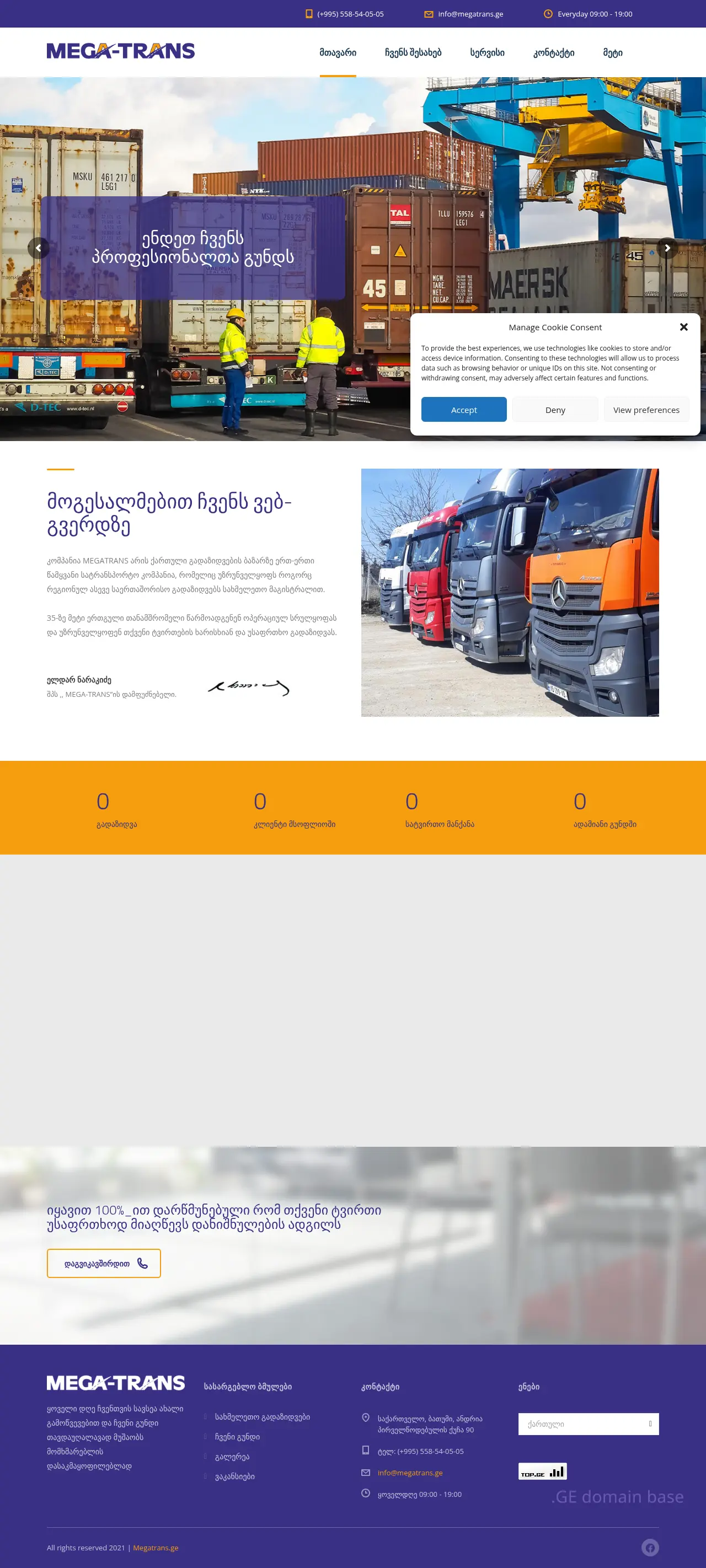 Screenshot of the site megatrans.ge
