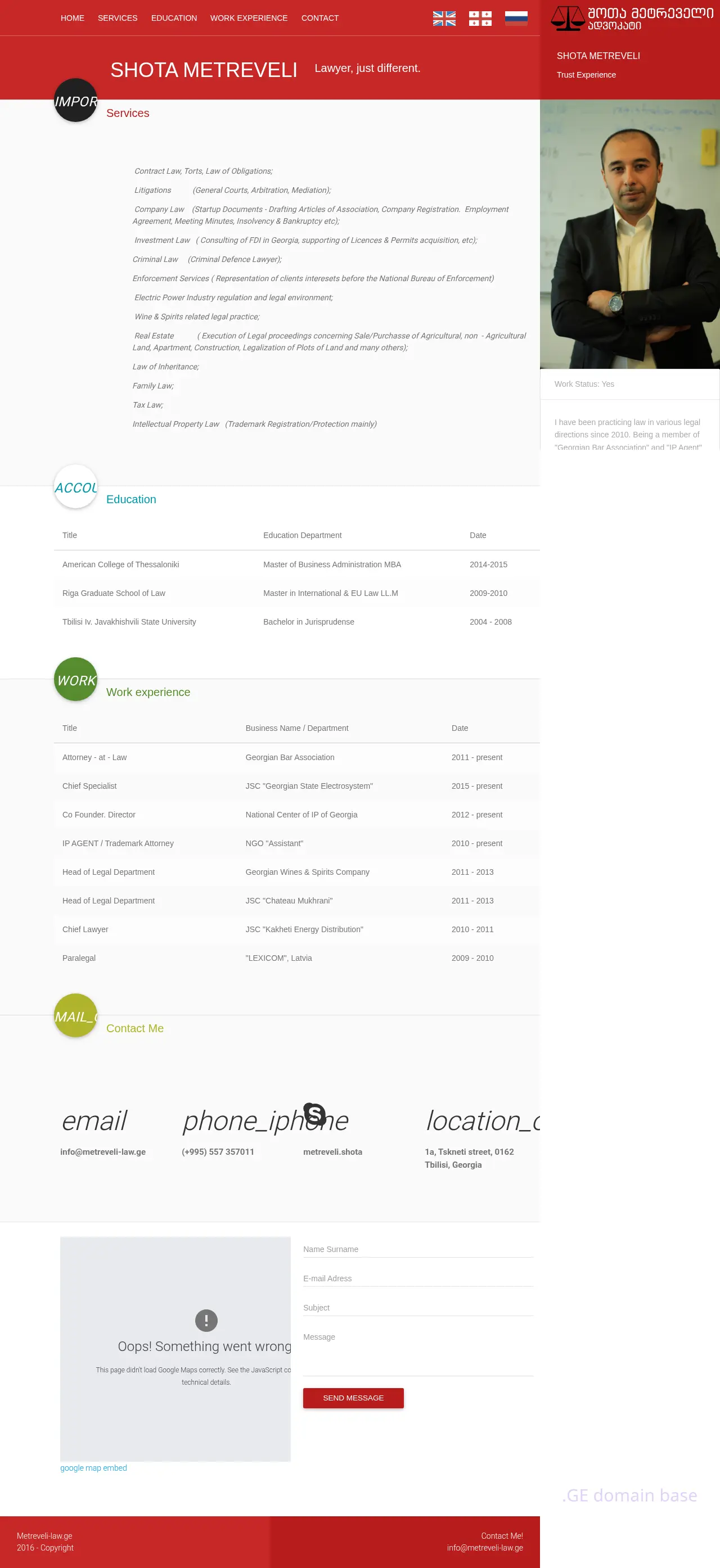 Screenshot of the site metreveli-law.ge