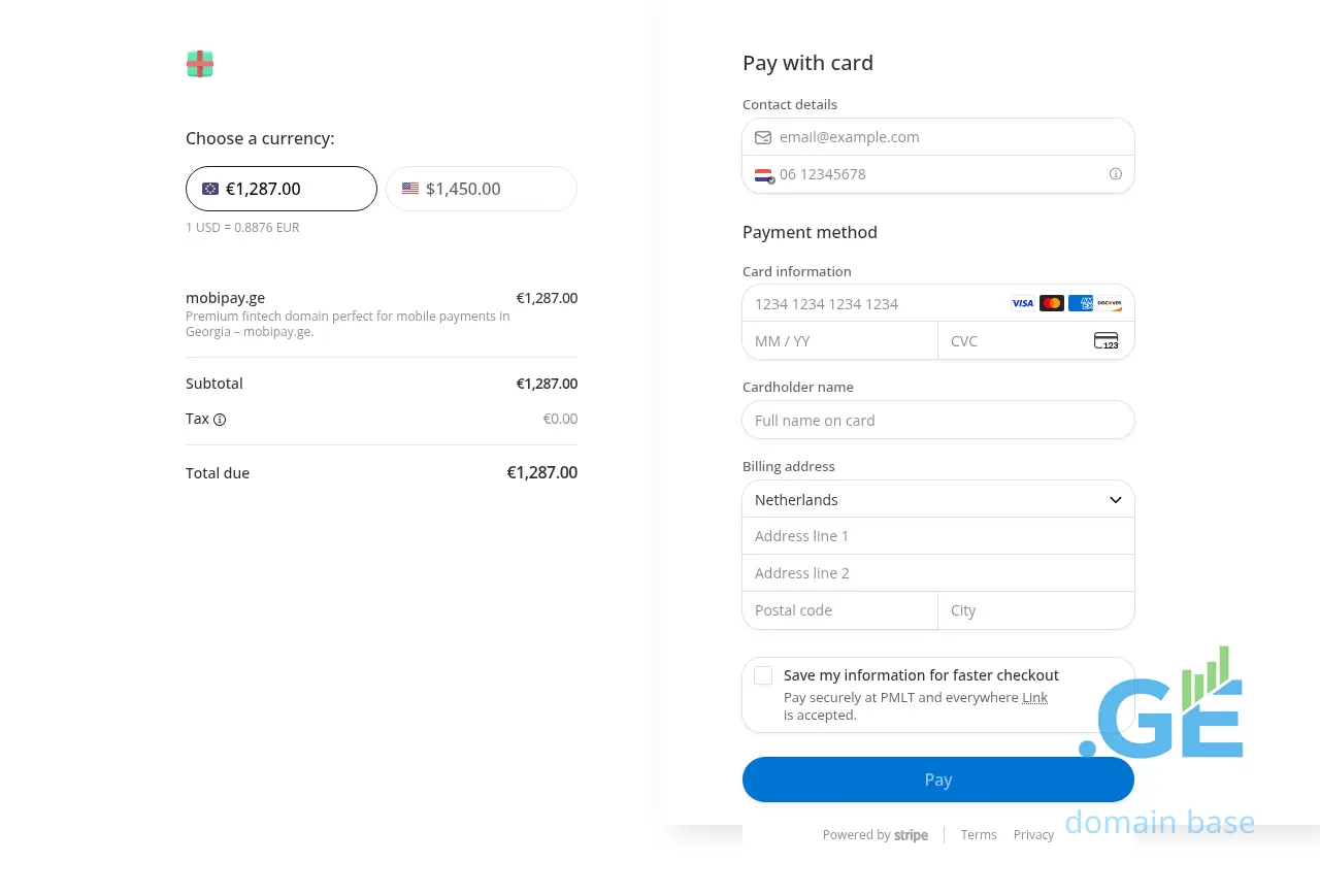 Screenshot of the site mobipay.ge