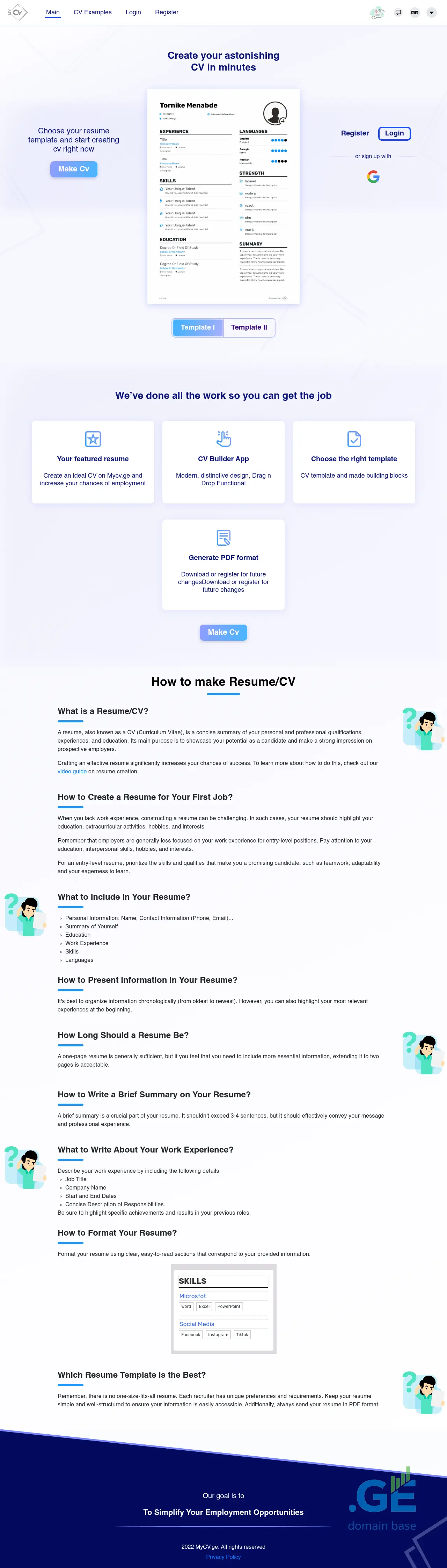 Screenshot of the site mycv.ge