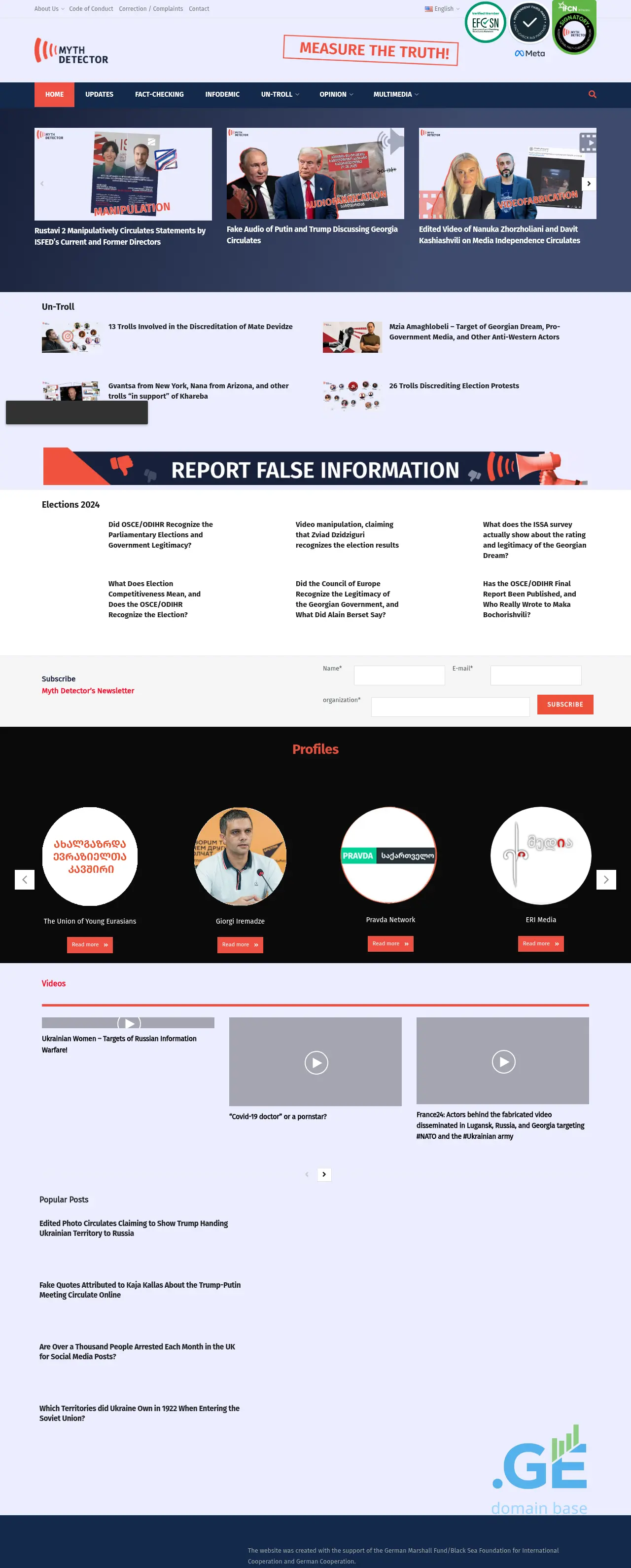 Screenshot of the site mythdetector.ge
