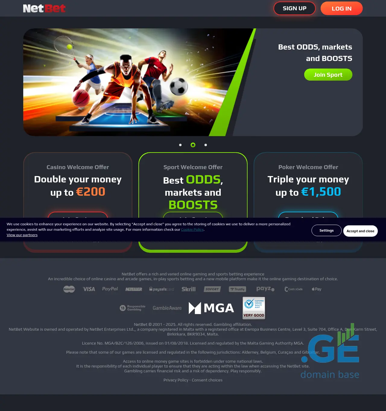 Screenshot of the site netbet.com.ge