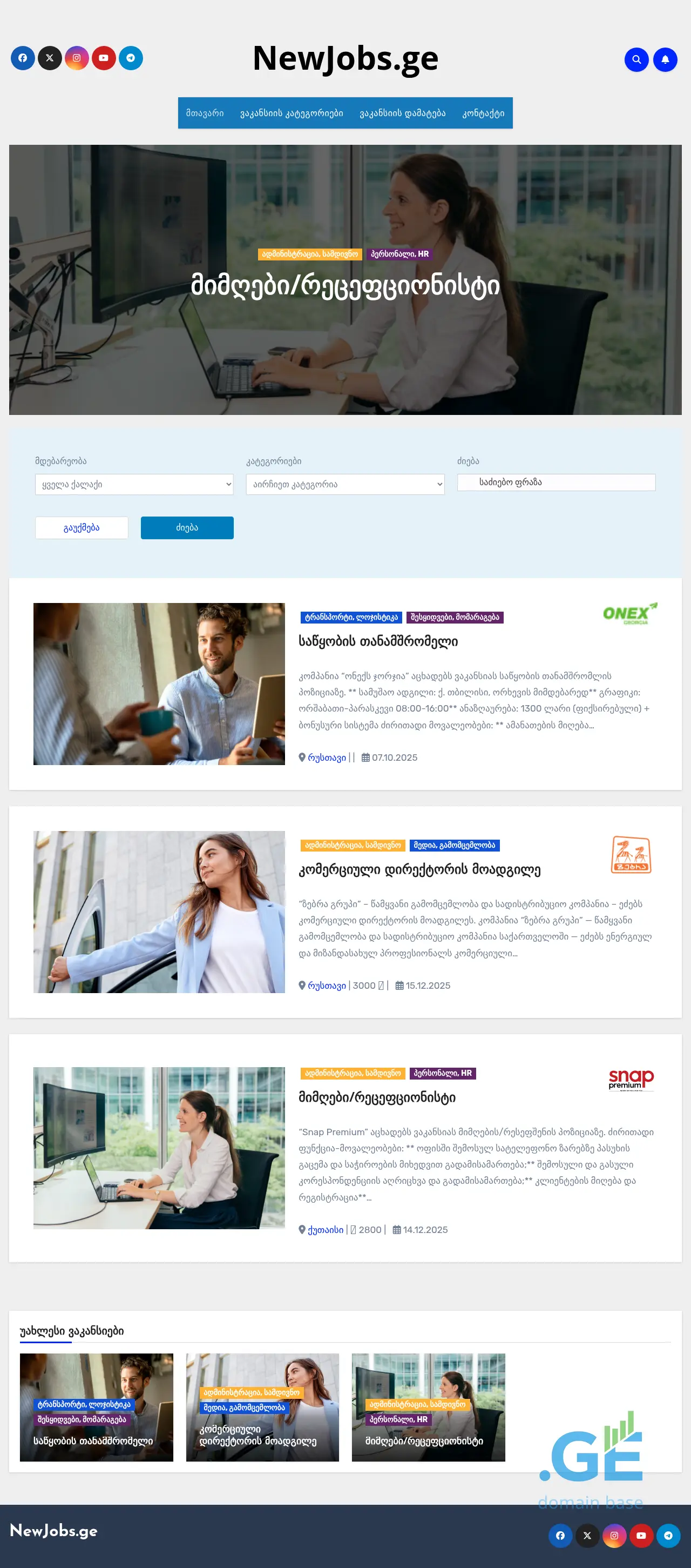 Screenshot of the site newjobs.ge