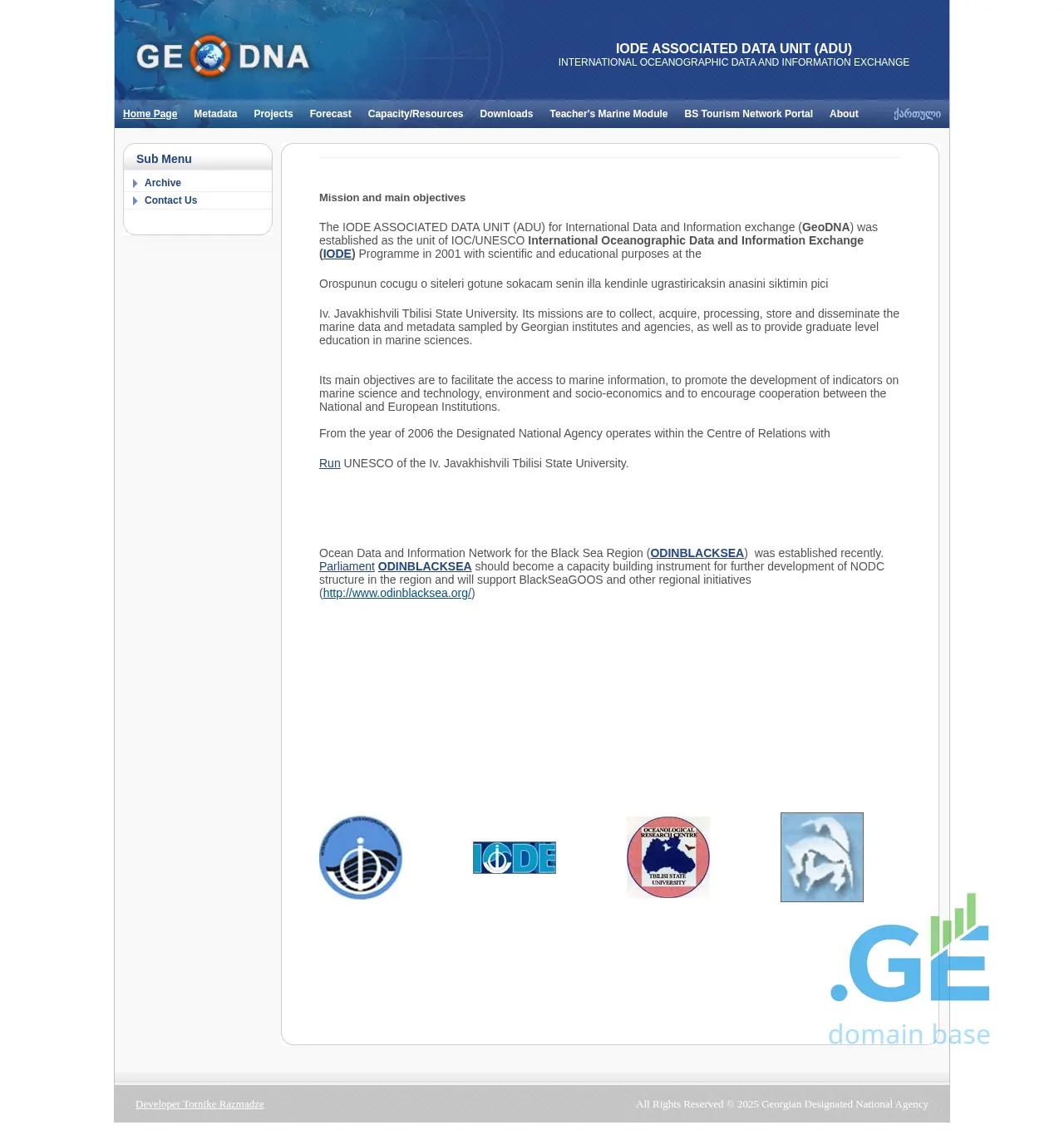 Screenshot of the site oceandna.ge