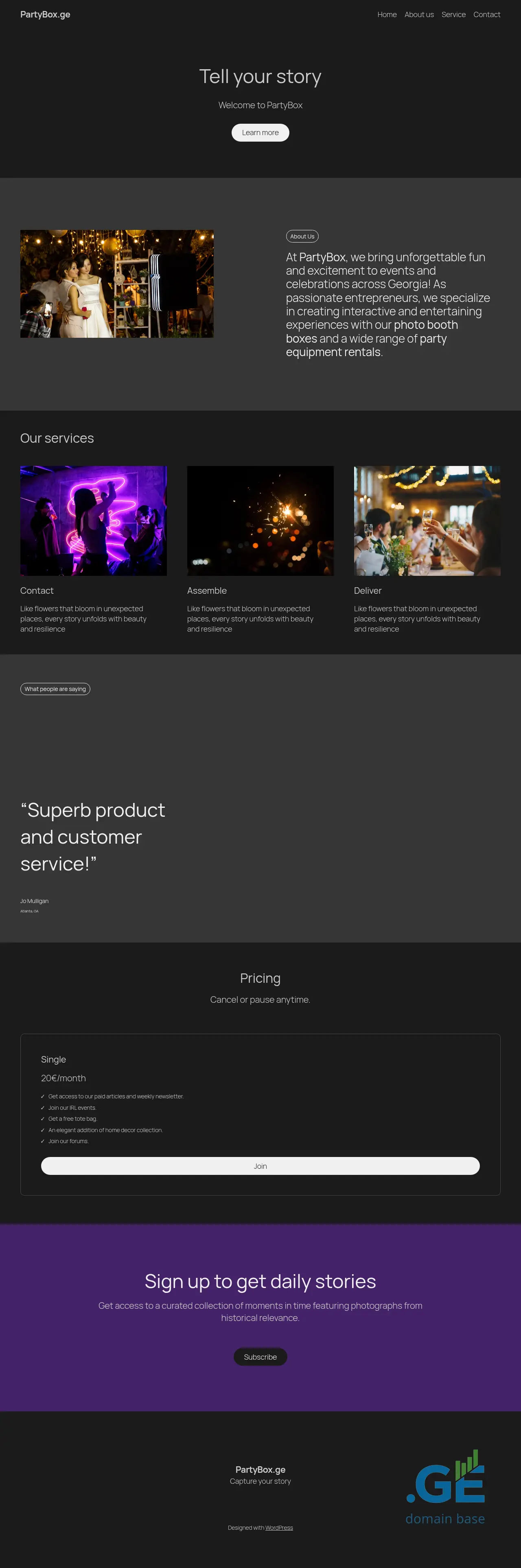 Screenshot of the site partybox.ge