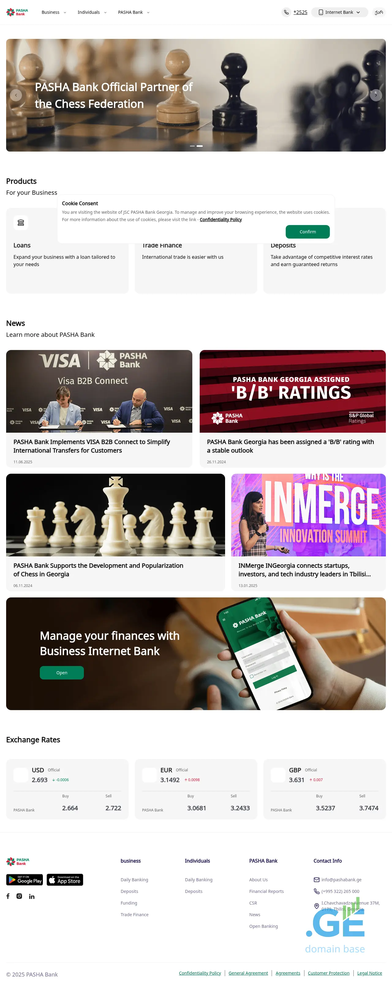 Screenshot of the site pashabank.ge
