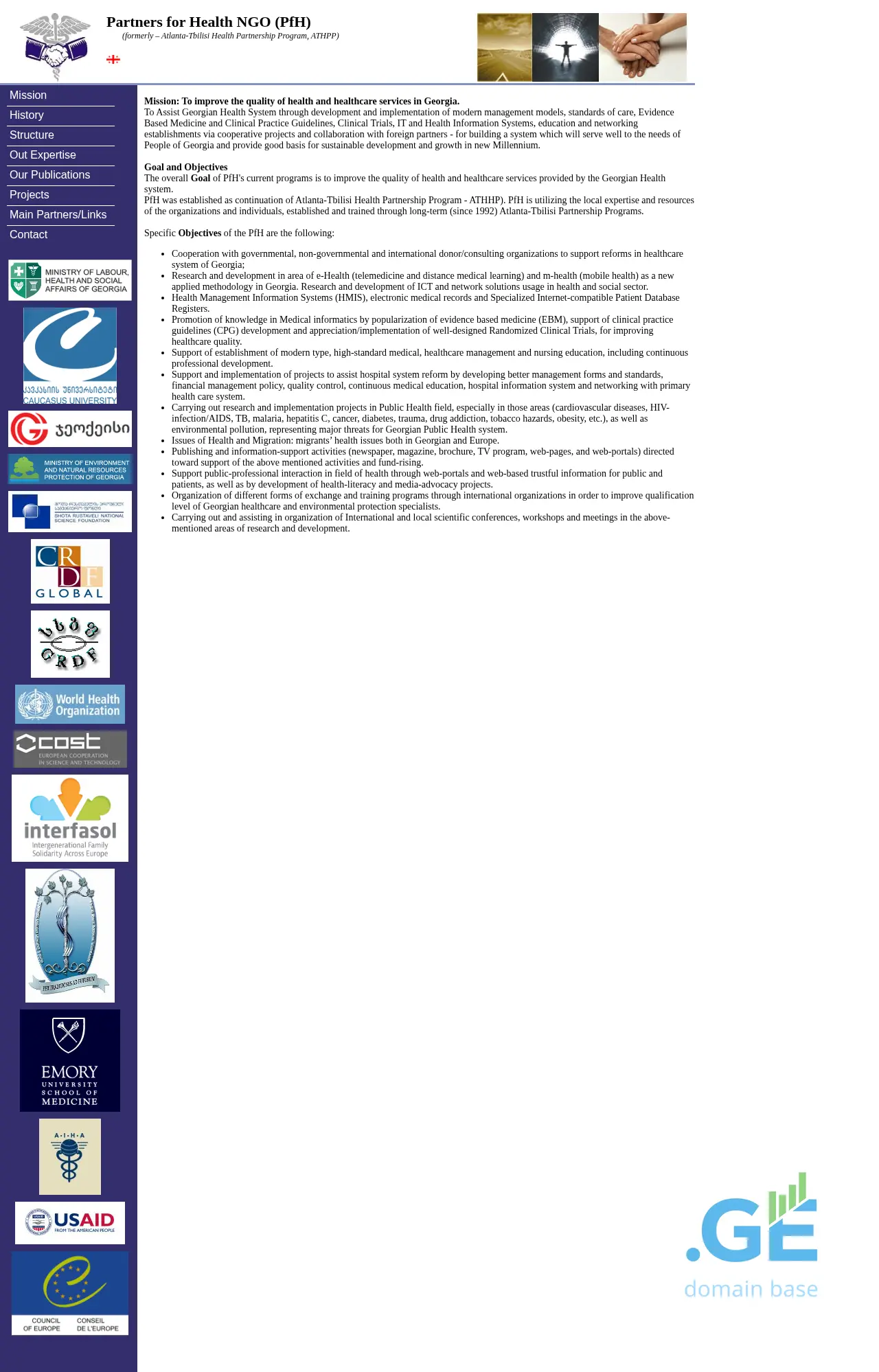 Screenshot of the site pfh.org.ge